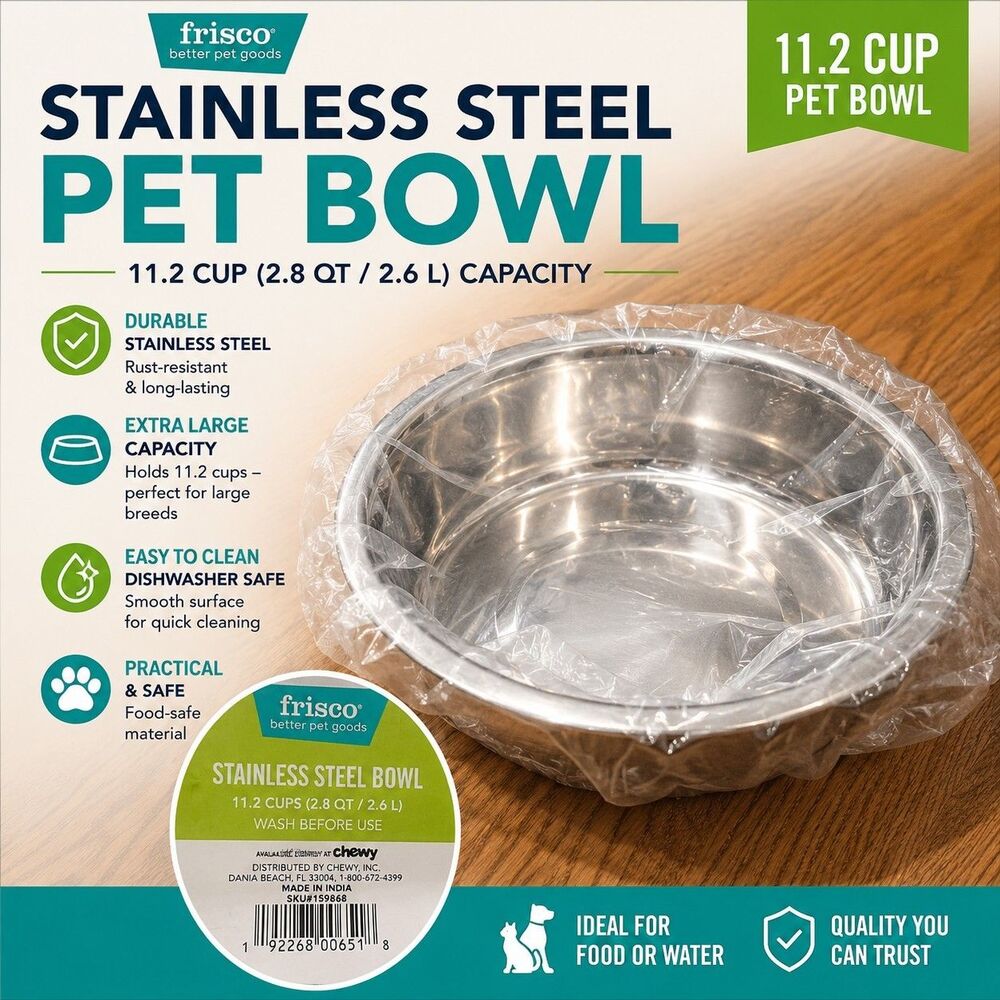 Frisco Stainless Steel Dog Cat Bowl 2.8 QT 11.2 Cup Medium Large NEW